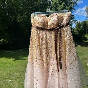 Vintage 00s Jovani Strapless Dress - Pink with Gold Sequins